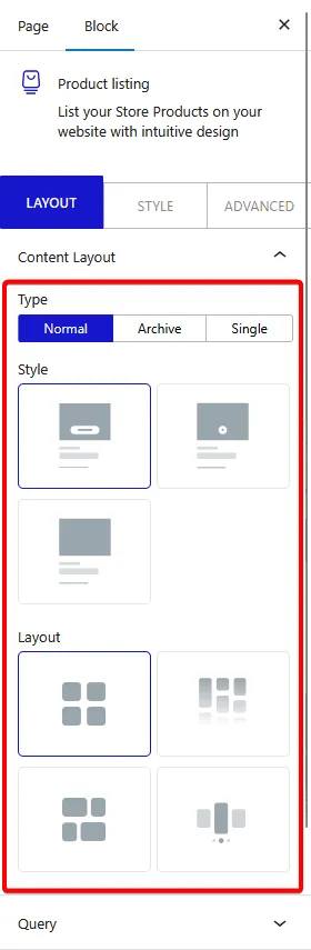 product listing content layout new