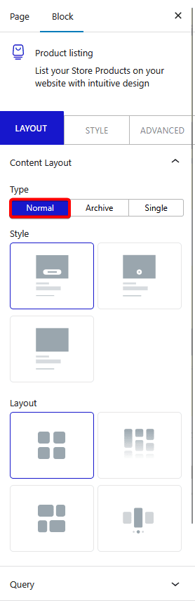 product listing content layout normal new