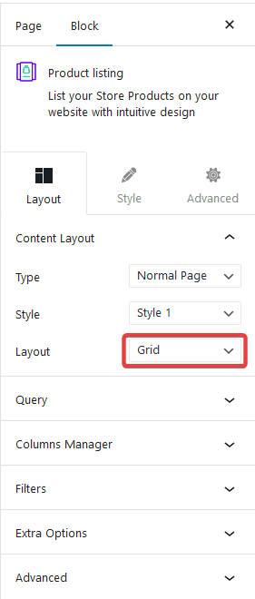 product listing grid layout