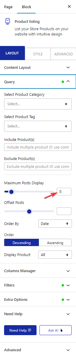 product listing maximum post display 1