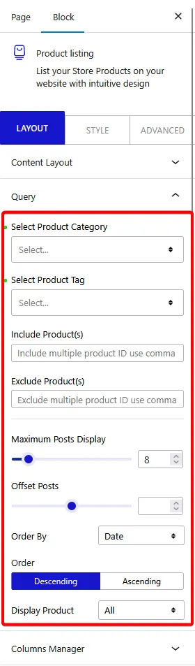 product listing query new