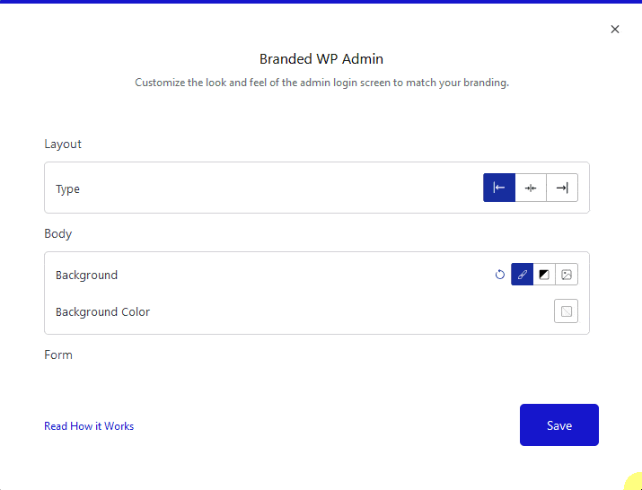 branded wp admin popup