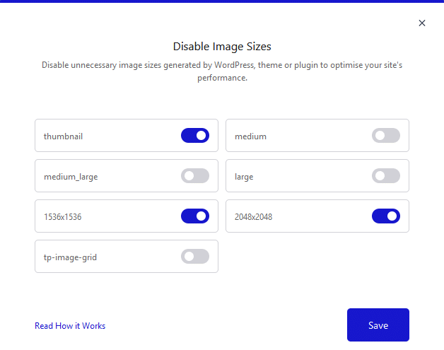 disable image sizes popup