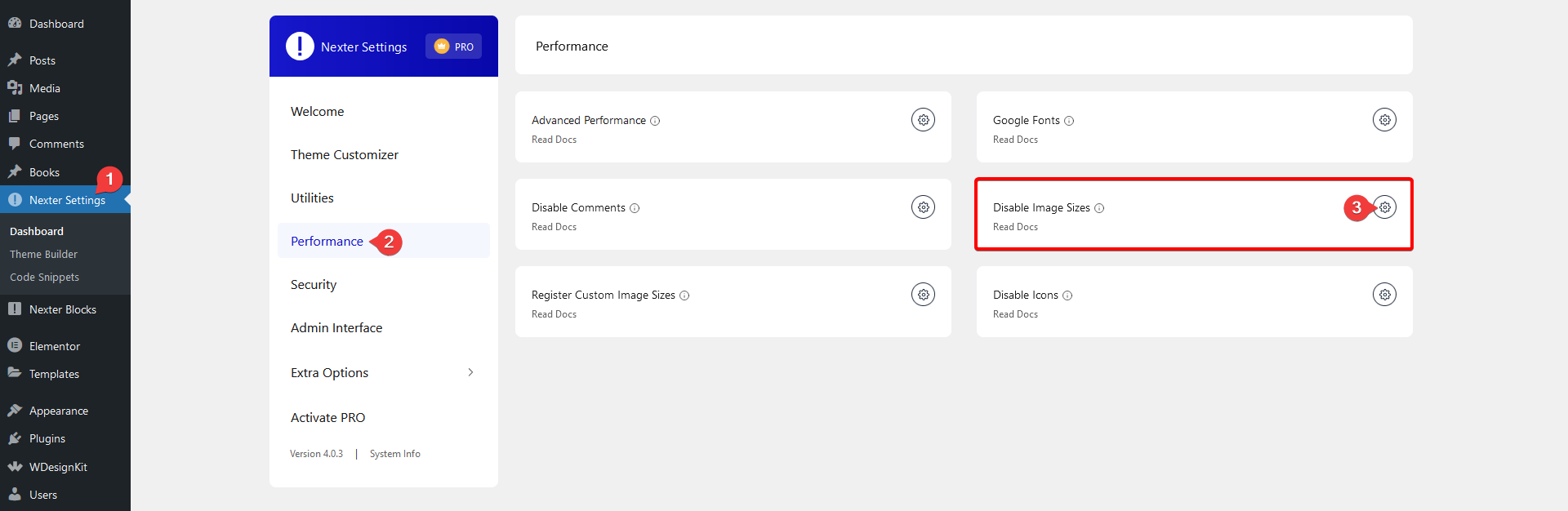 disable image sizes settings