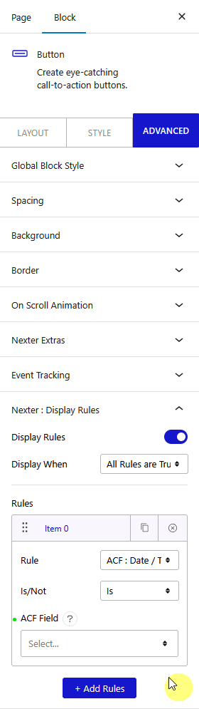 How to Set WordPress Display Conditions Based on Dynamic Custom Fields? 10 display rules acf date time new