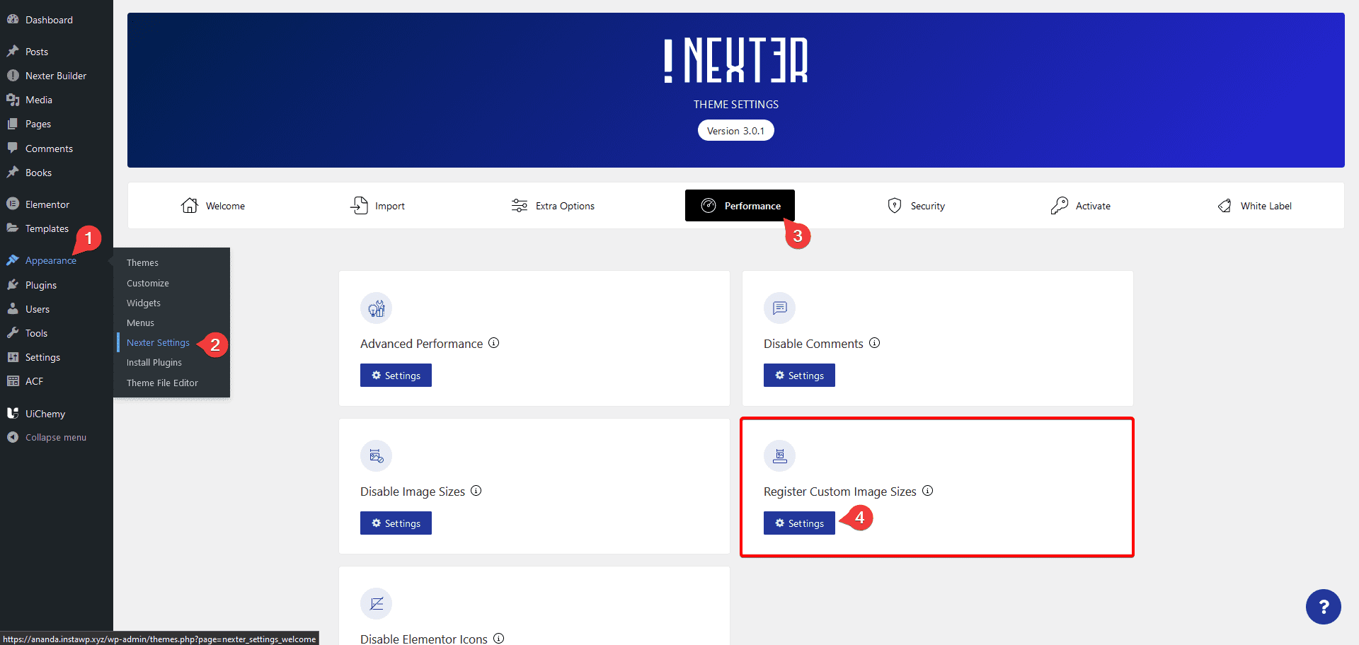 register custom image sizes settings