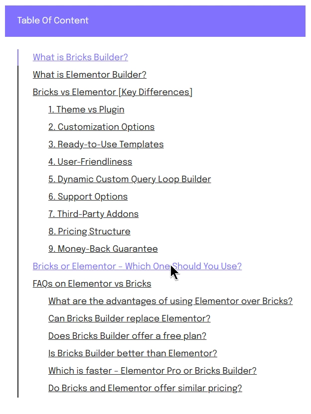 Create a Table of Contents for Blogs