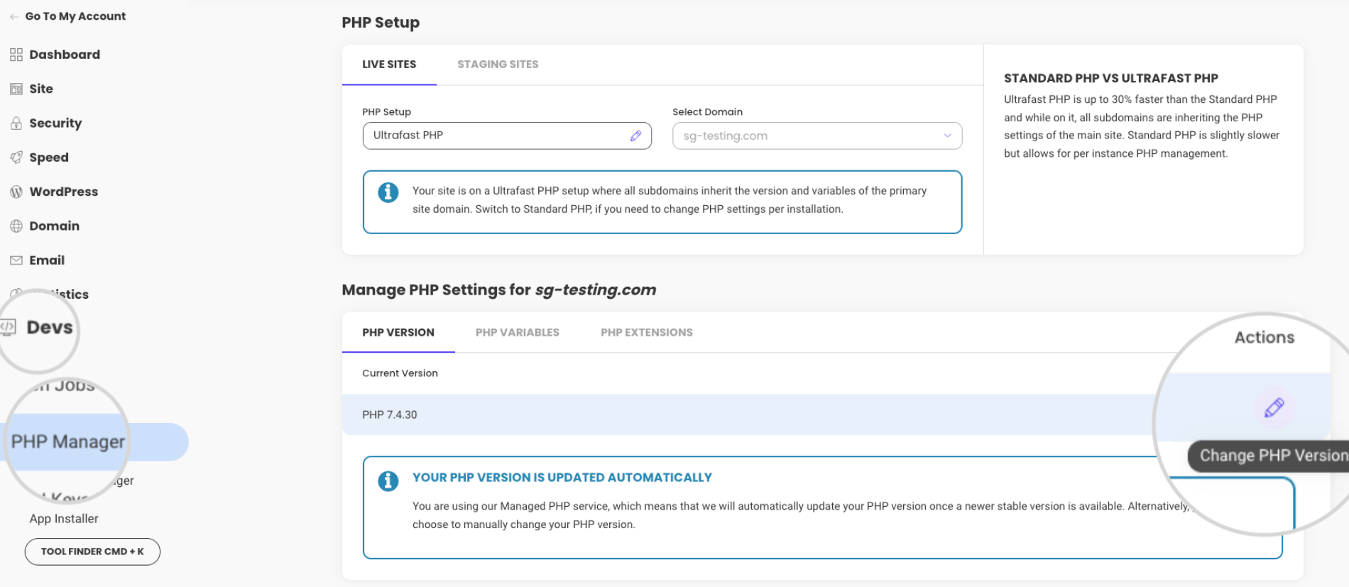 Manage PHP Settings