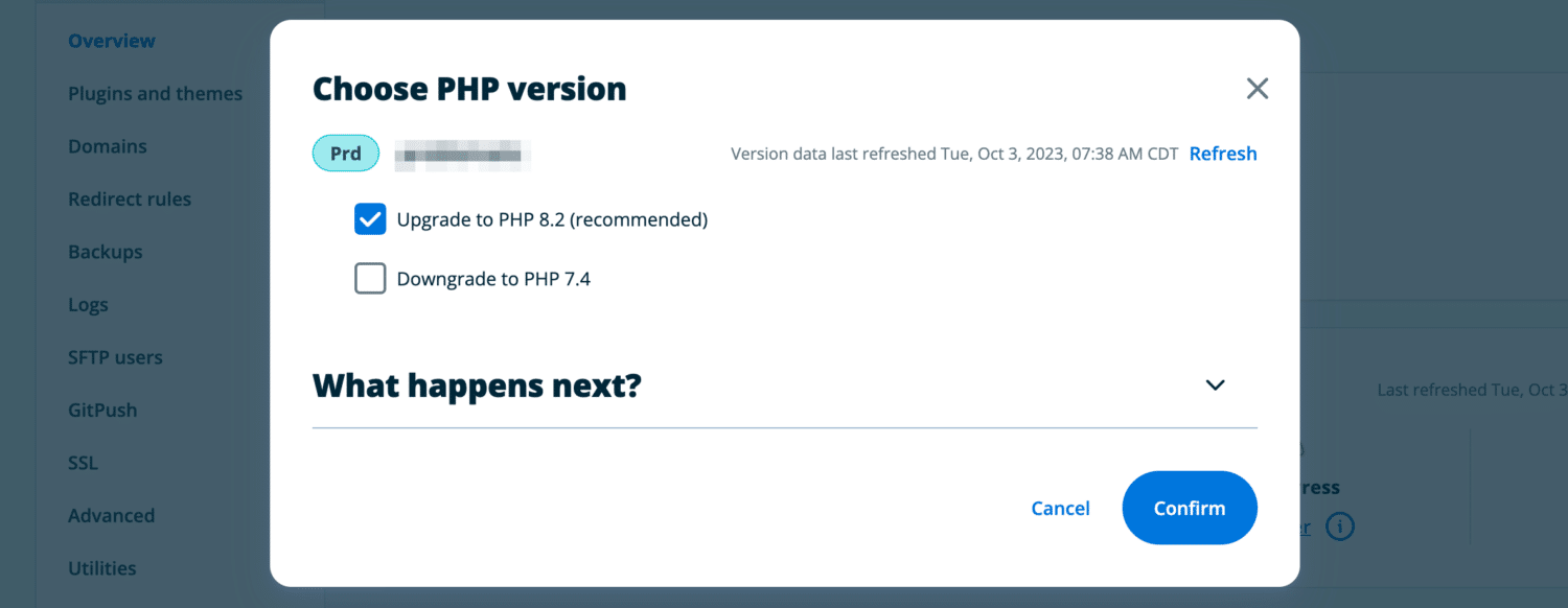 choose php version