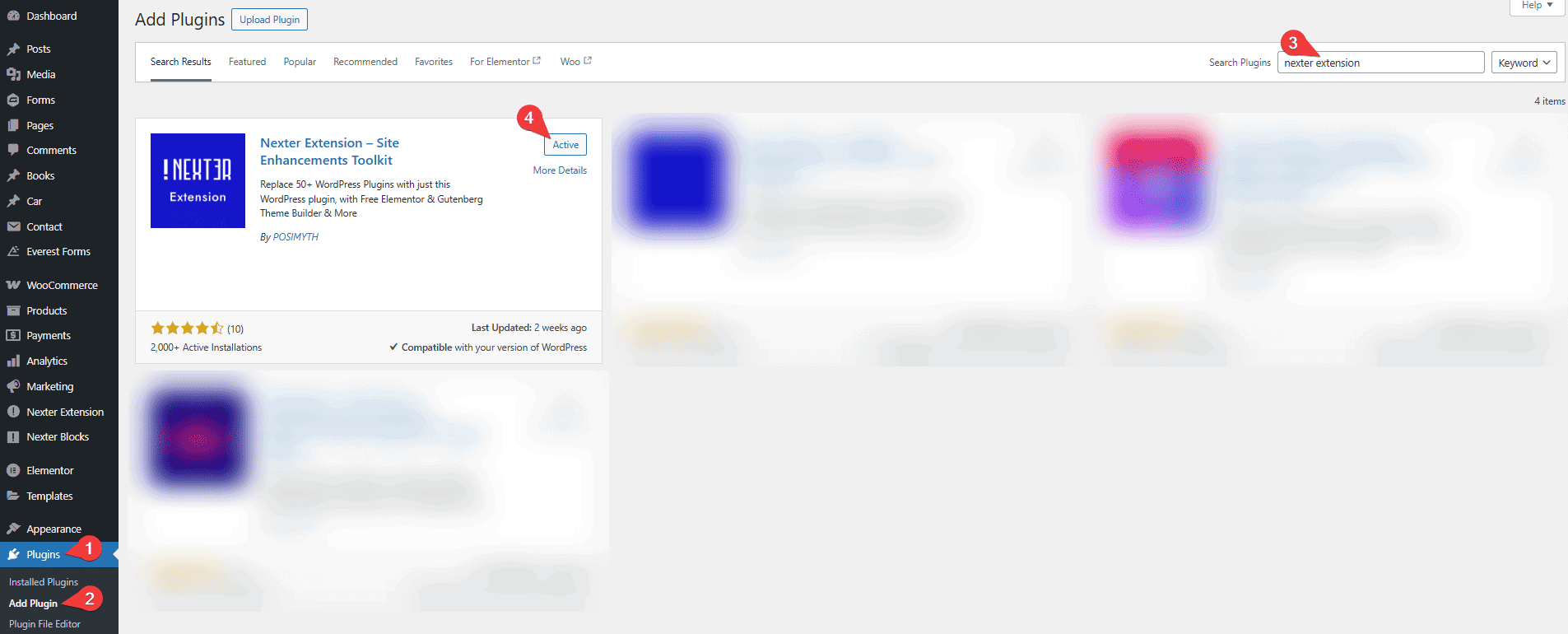nexter extension plugin active
