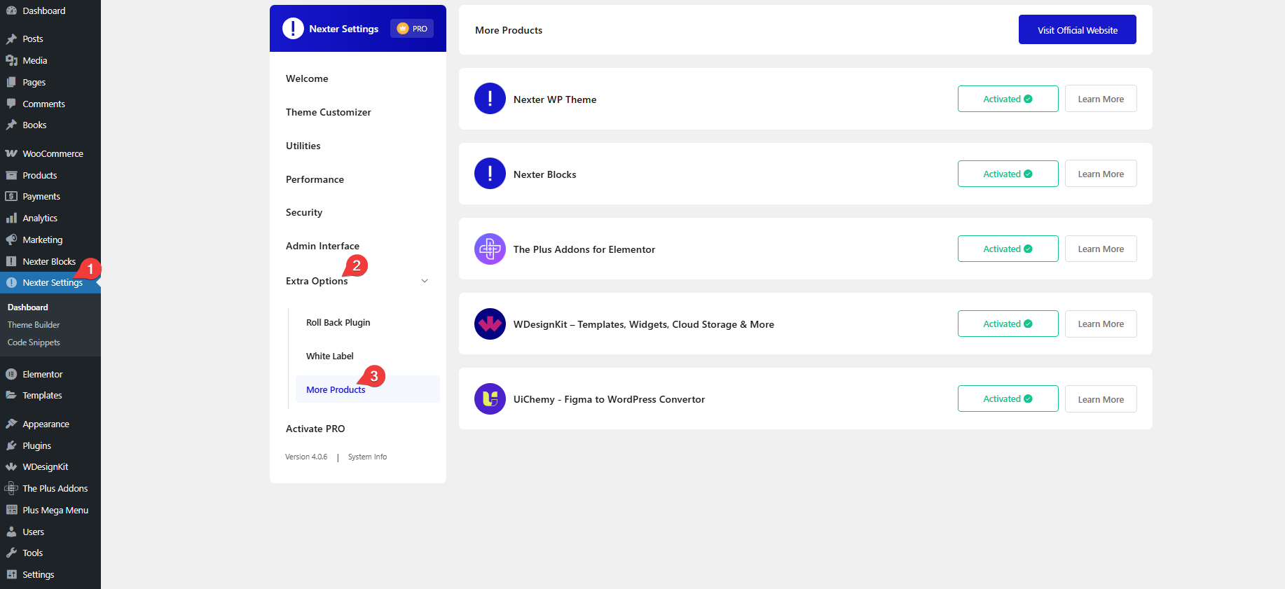 nexter extension settings extra options more products