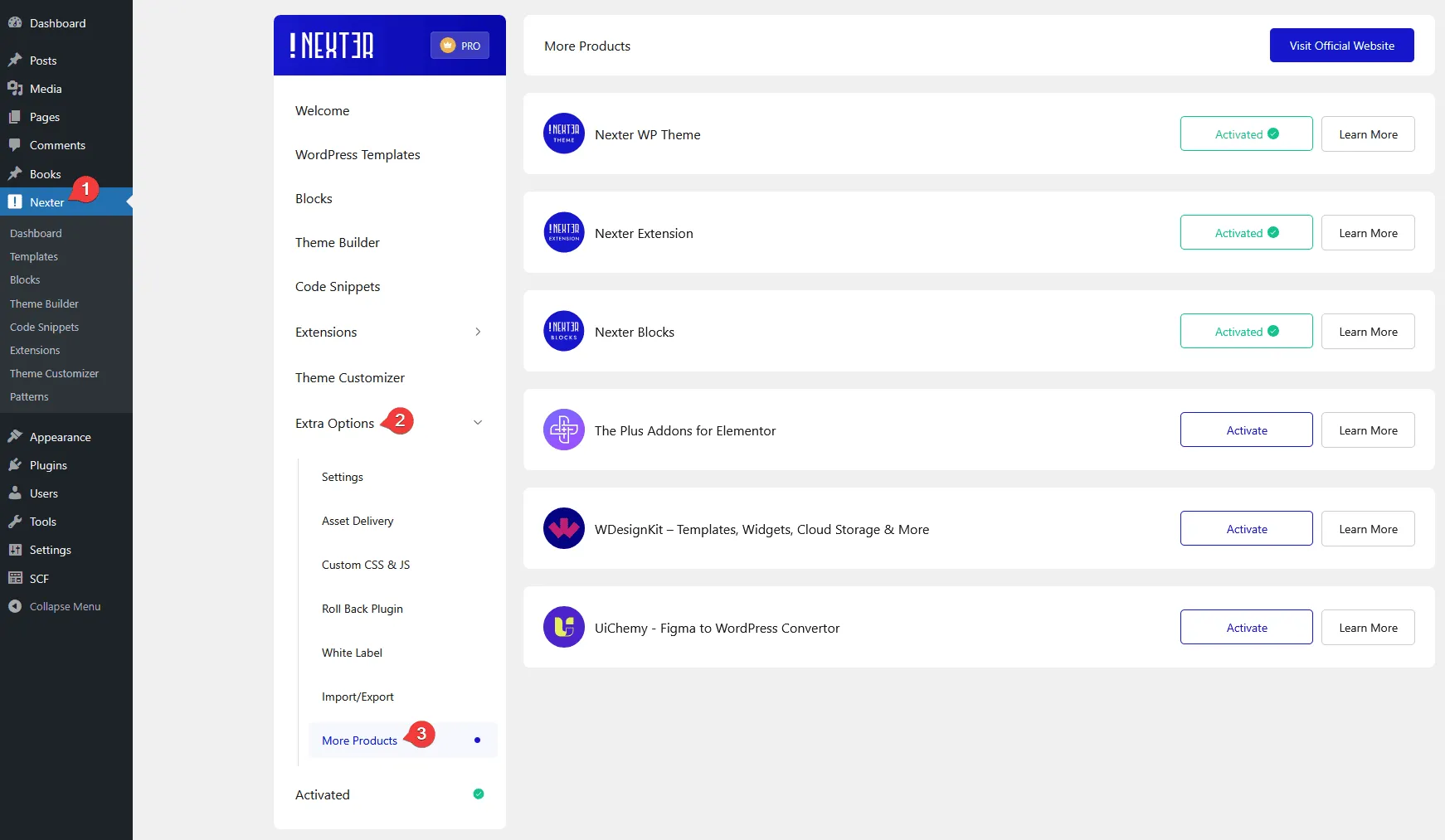 nexter extension settings more products new