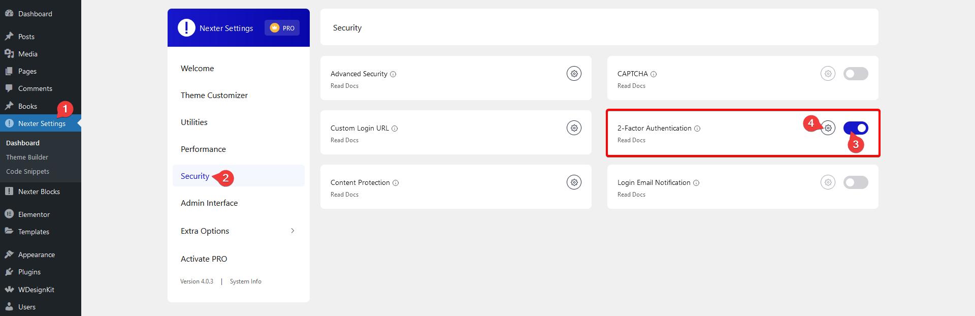 two factor authentication settings