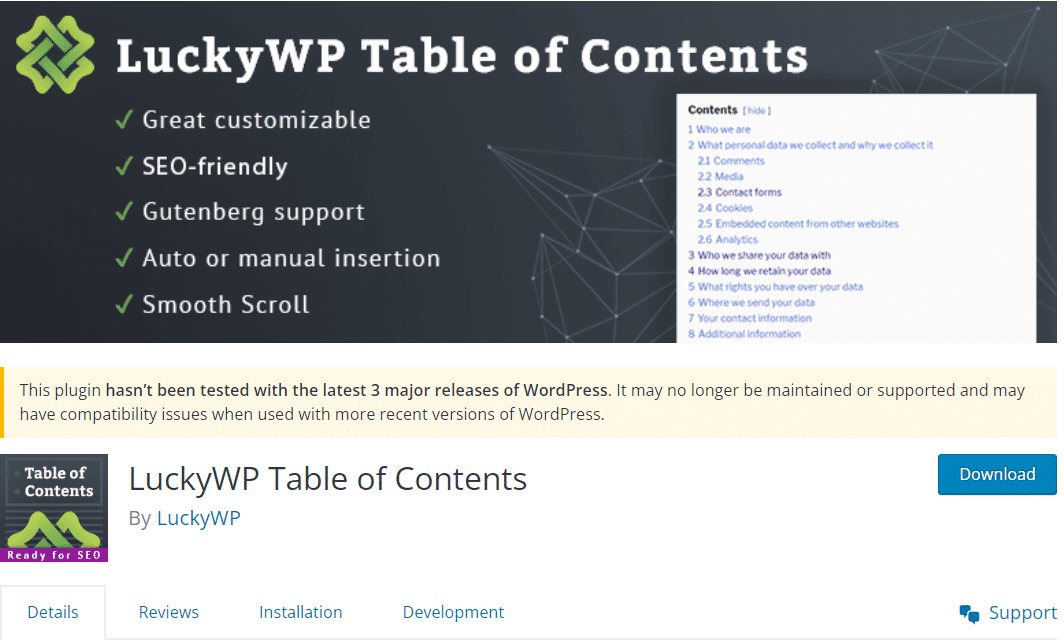 LuckyWP Table of Content