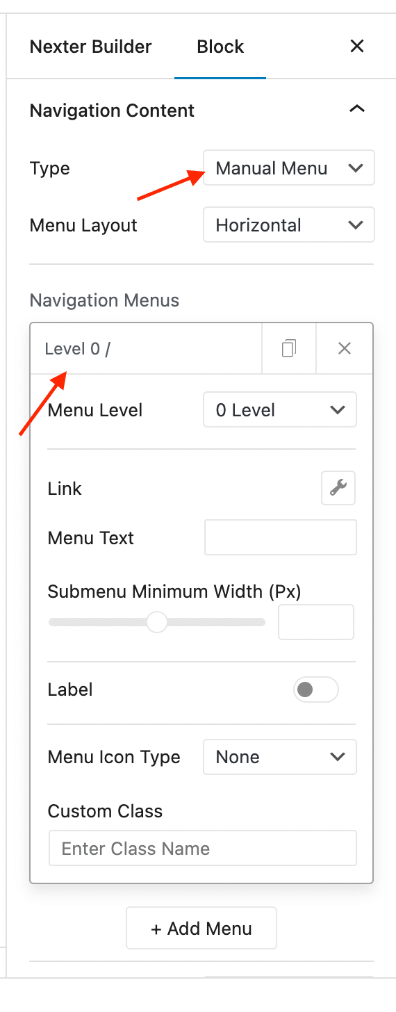 change the menu type to manual