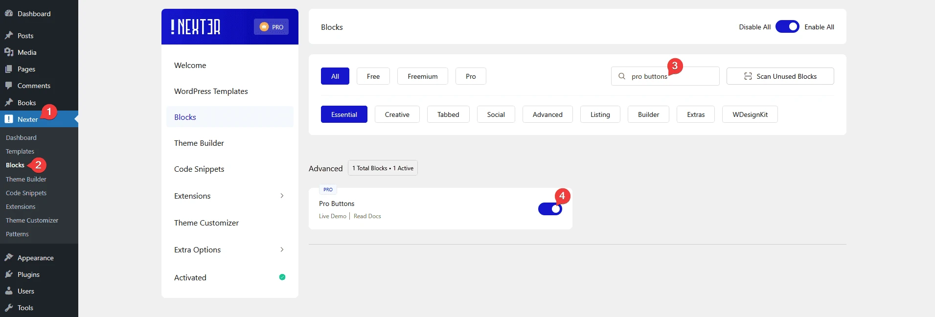 Adding the Pro Buttons block