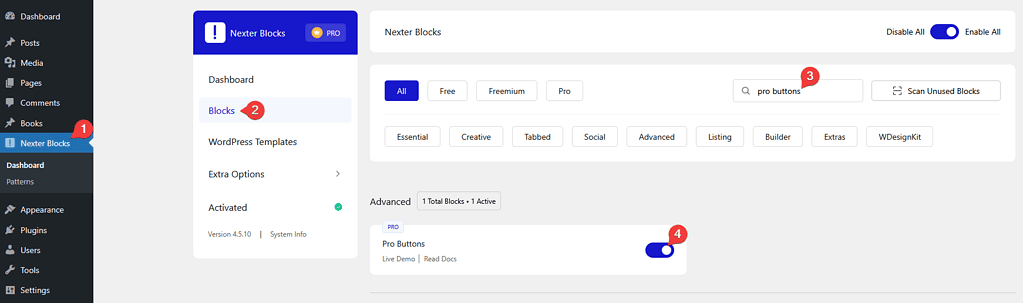 pro buttons activation new