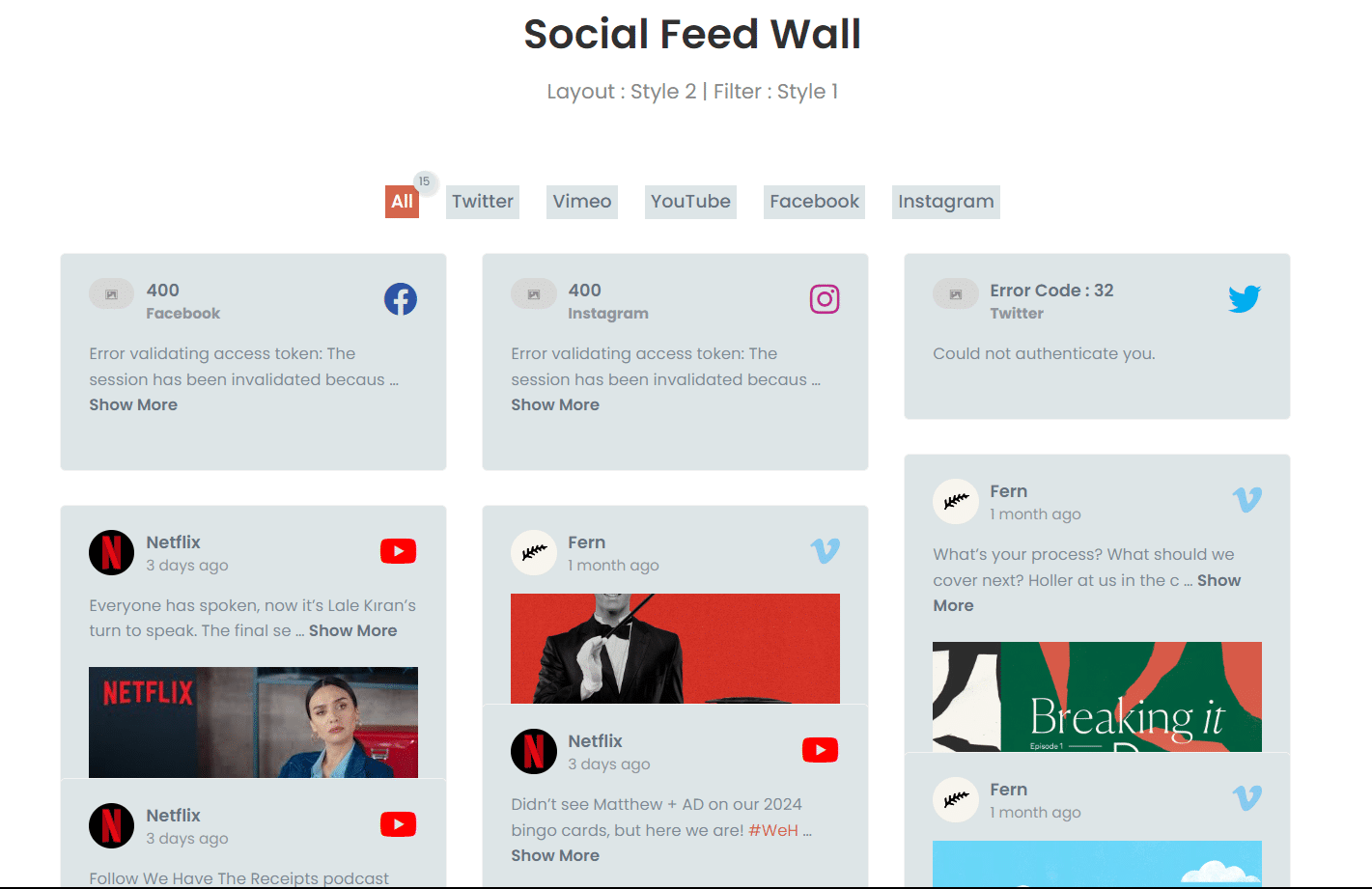 Multisocial feed wall demo