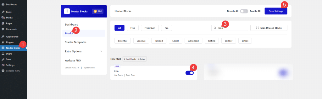 How to Add Icons in WordPress? 1 icon activation