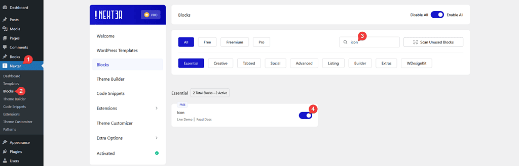 How to Add Icons in WordPress? 5 icon activation new 1