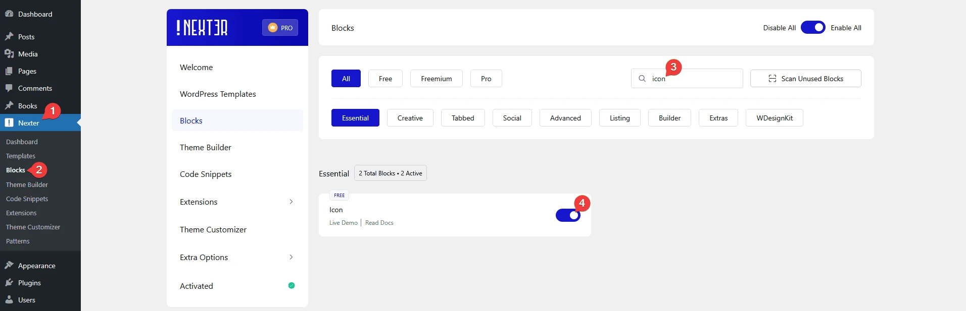 Adding the Icon block