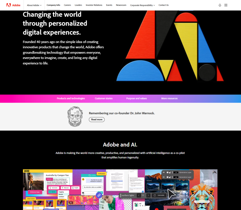 Adobe - 7 Examples of About Us Page for Website [+ How to Make it]