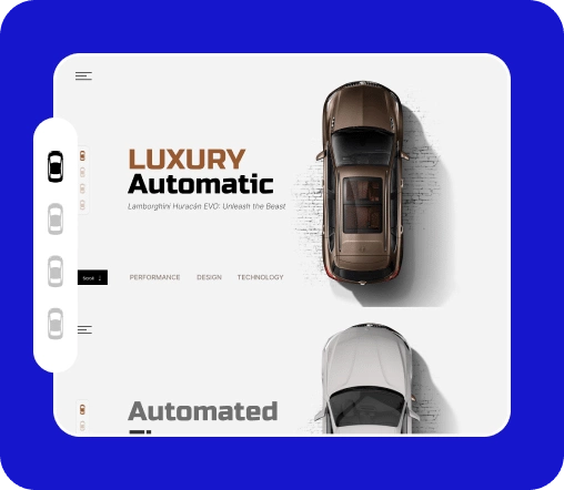 Automobile Showcase One Page Site with Vertical Car Icons