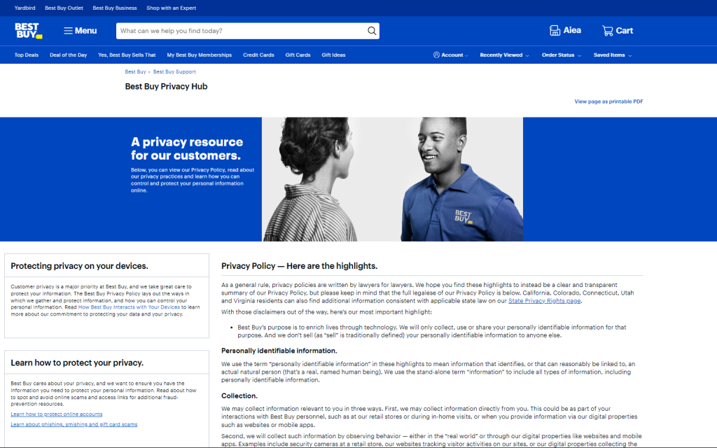 Best Buy 2 - 7 Best Privacy Policy Examples for Website [Tips + How to Make it]