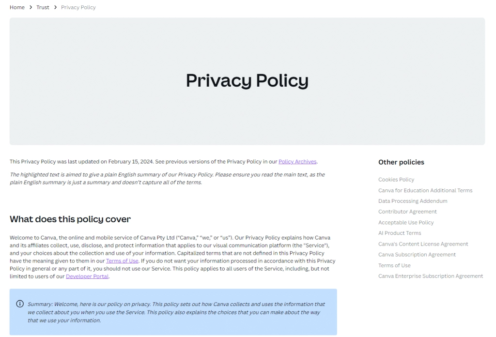 Canva - 7 Best Privacy Policy Examples for Website [Tips + How to Make it]