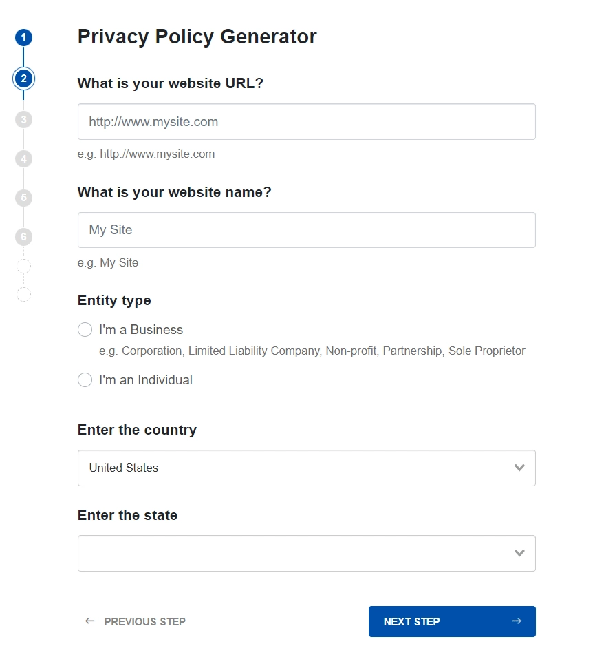 Fill in the website information 1 - 7 Best Privacy Policy Examples for Website [Tips + How to Make it]