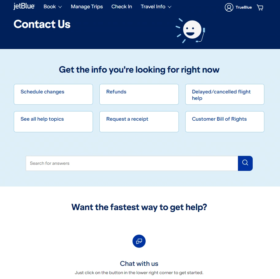 JetBlue - 7 Examples of Contact Us Page for Website [+ How to Make it]