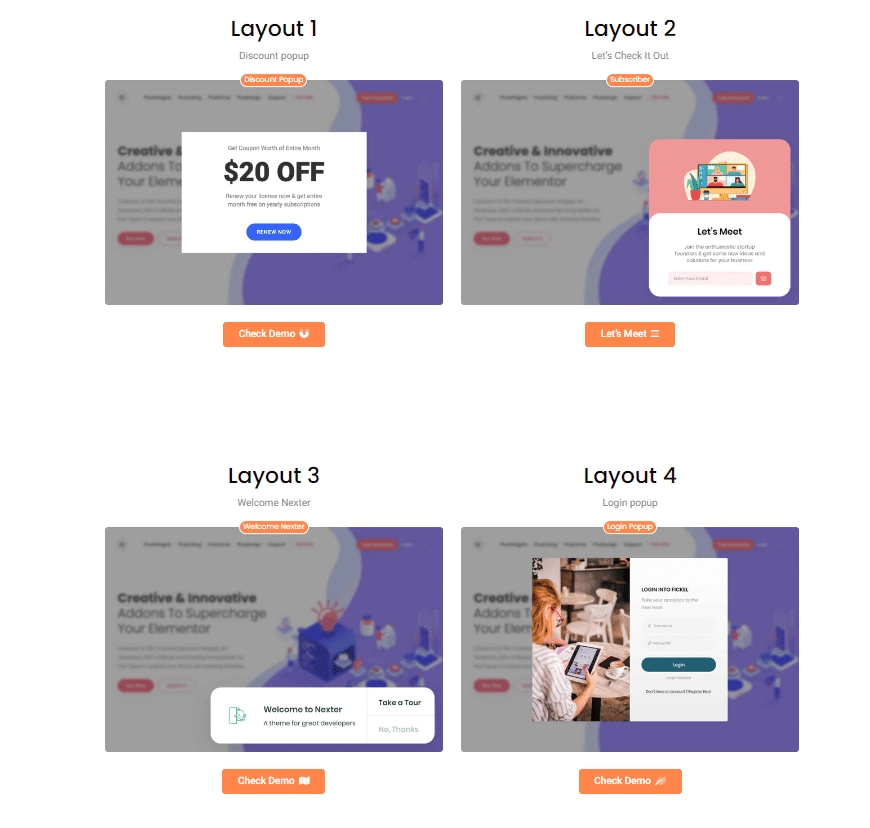 Multiple Popup layouts - 5 Best WordPress Popup Plugins [Generate More Leads]