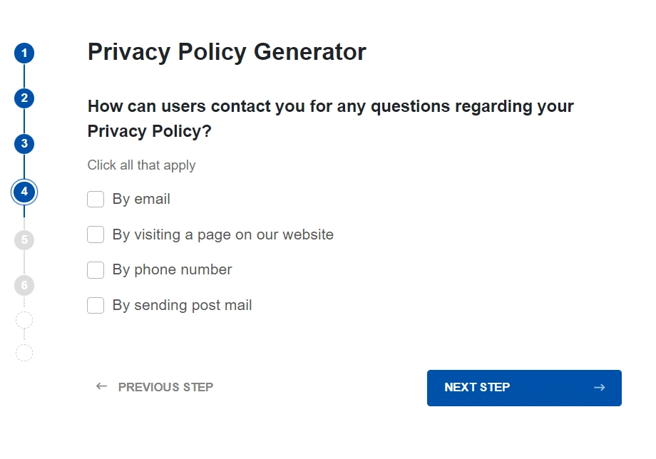 Select the contact method - 7 Best Privacy Policy Examples for Website [Tips + How to Make it]