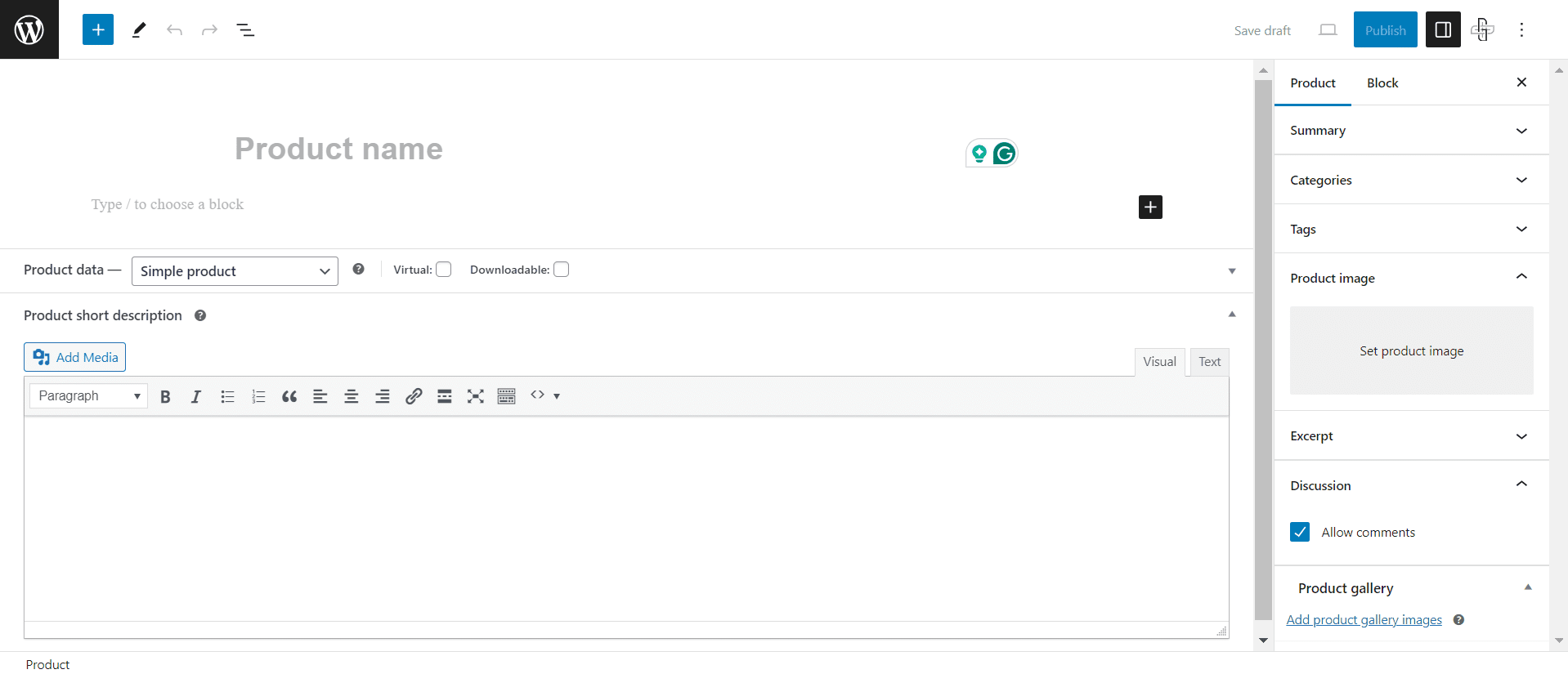 Gutenberg editor in WooCommerce