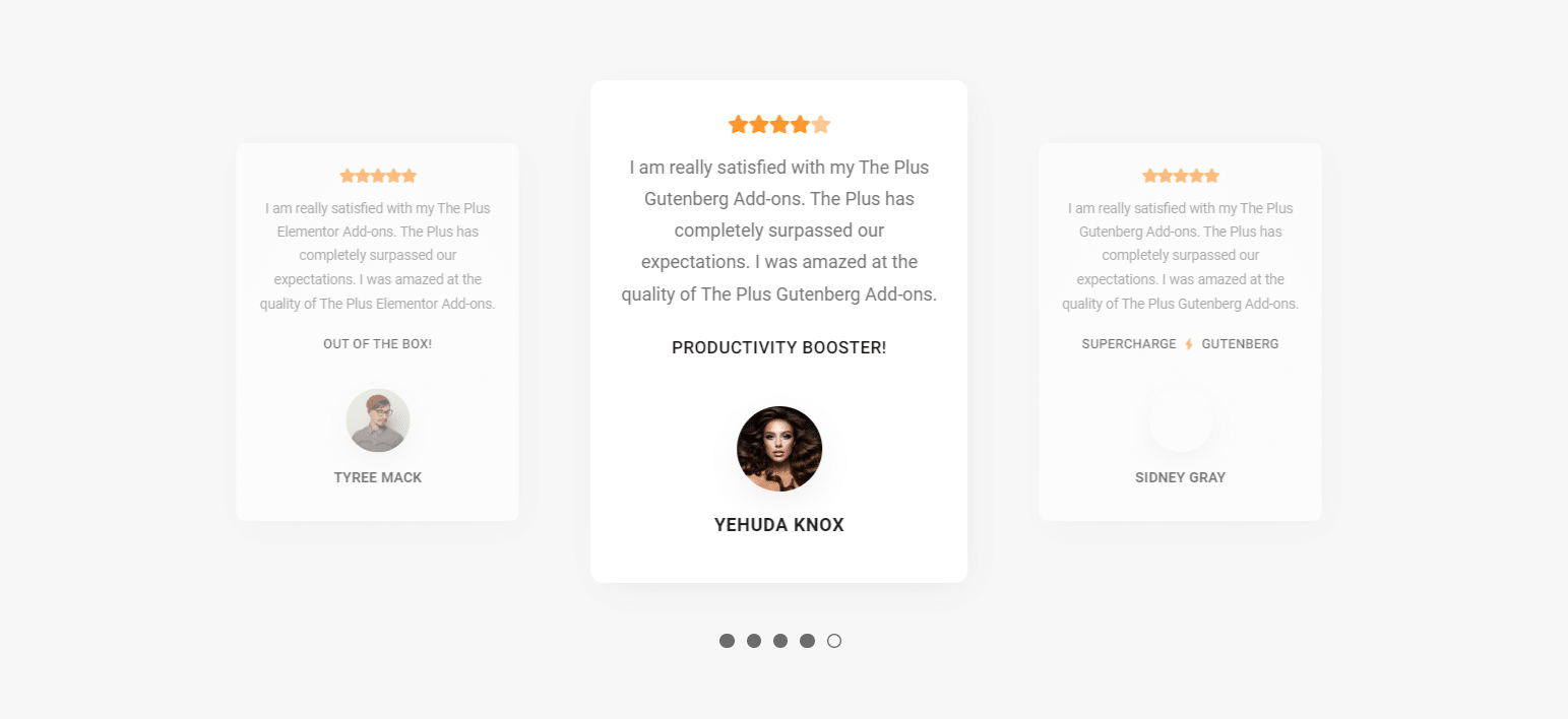 Testimonial Listing Example by The Plus Blocks