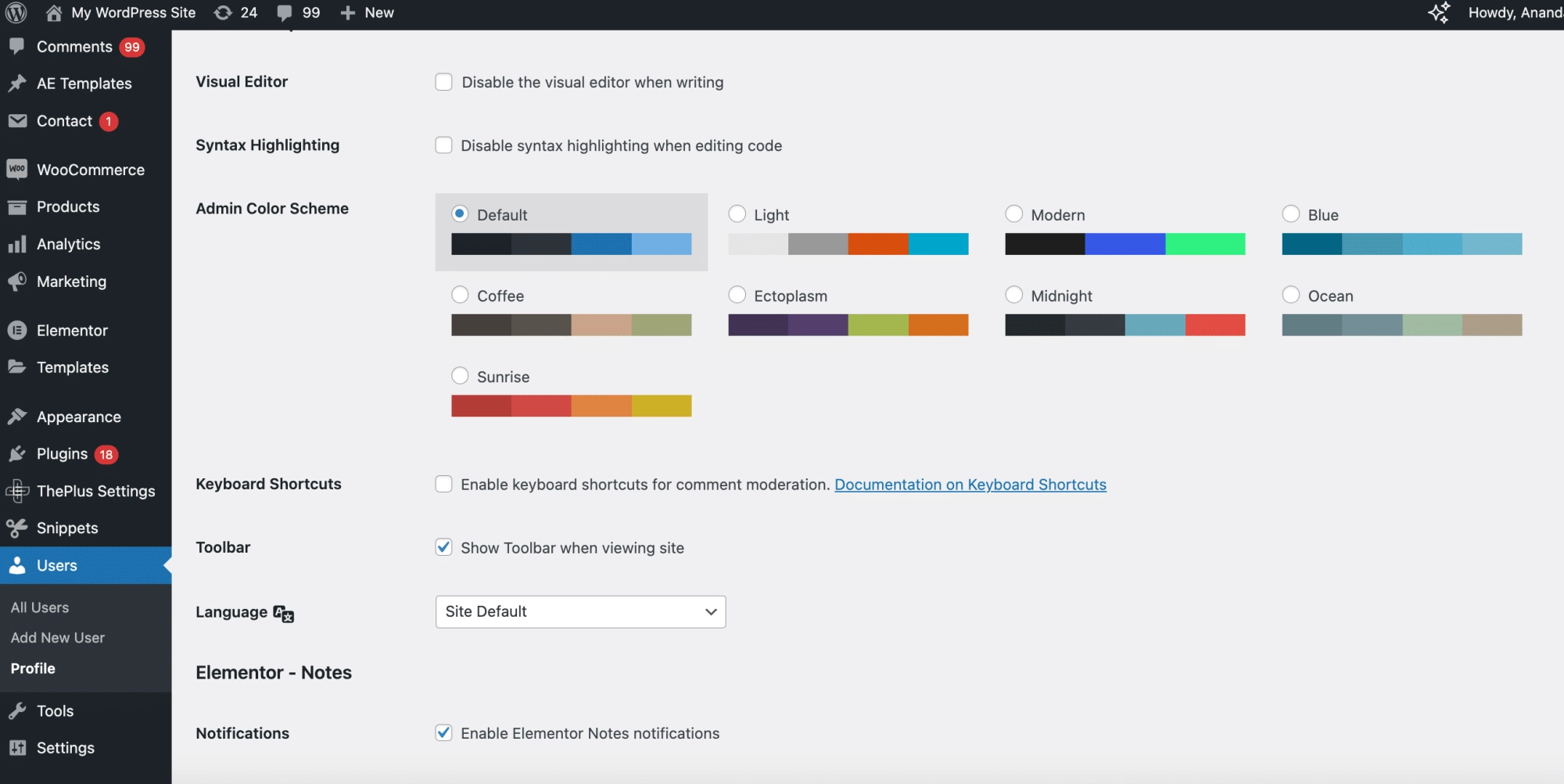 Change The WordPress Admin Color Scheme