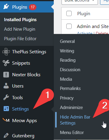 Hide Admin Bar Plugin Settings