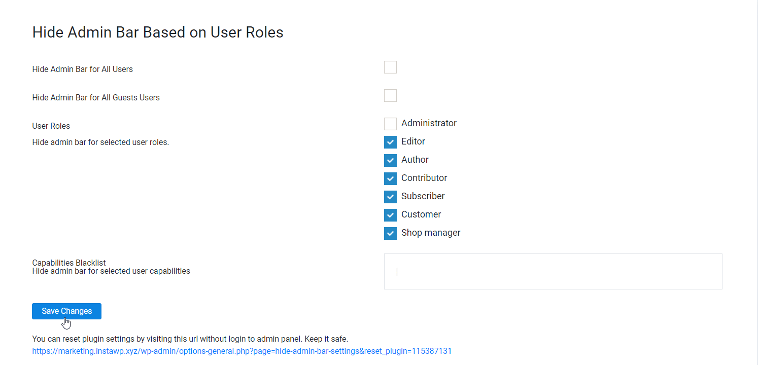 Hide Admin bar for selected user roles