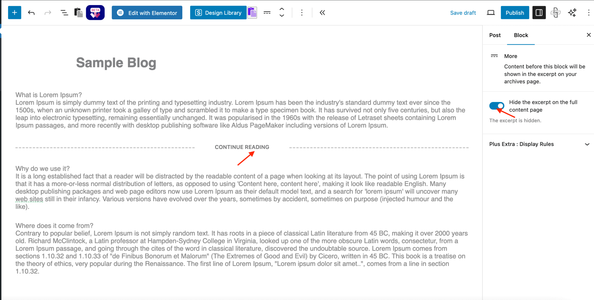 Hide the excerpt on the full content page