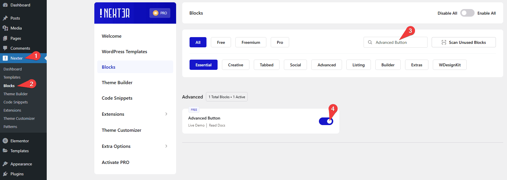 Nexter Blocks Advanced Button Activate