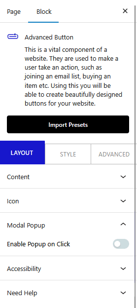 advanced button modal popup section new