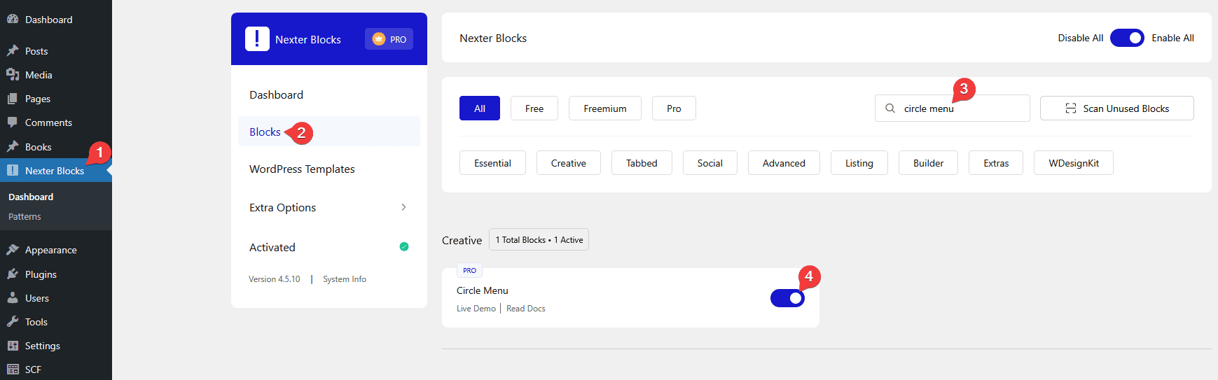circle menu activation new