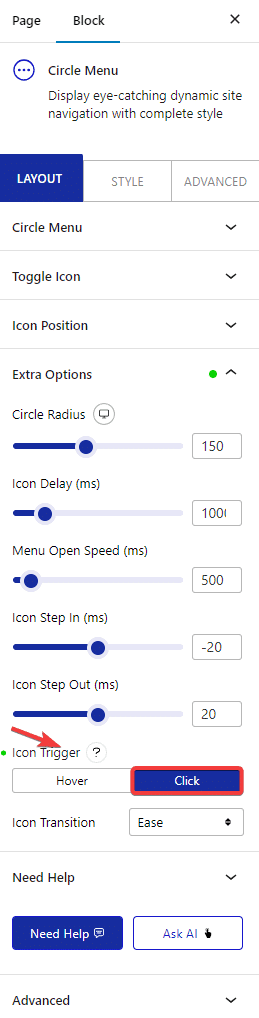 How to Open Circle Menu on Click in WordPress? 2 circle menu icon trigger click 1