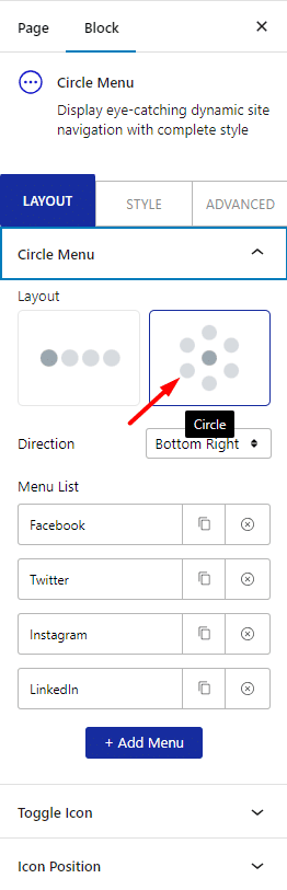 How to Open Circle Menu on Click in WordPress? 1 circle menu layout circle new