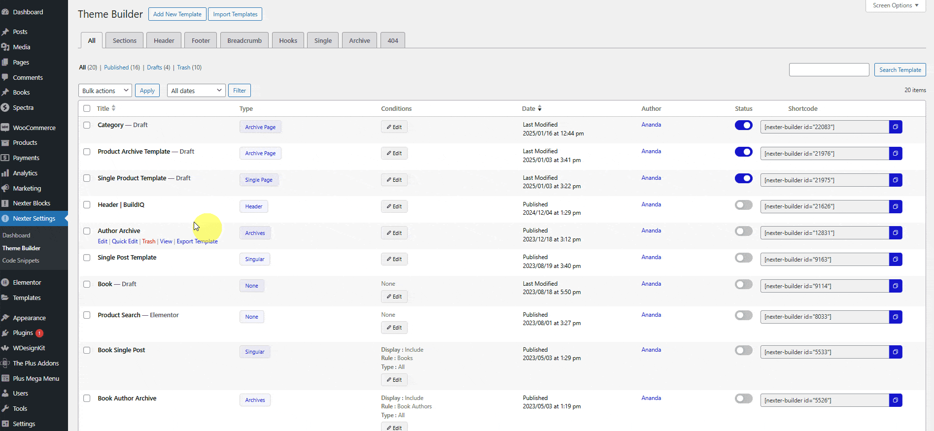 nexter builder breadcrumbs single page product