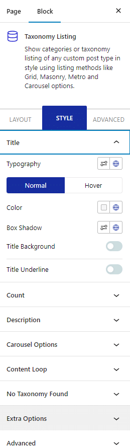 taxonomy listing style