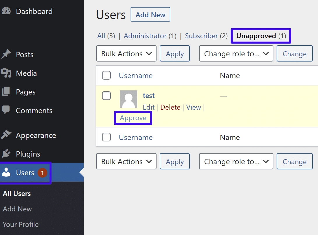 Manually Approve for User Registration