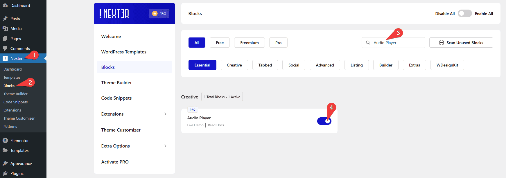 Nexter Blocks Audio Player Activation