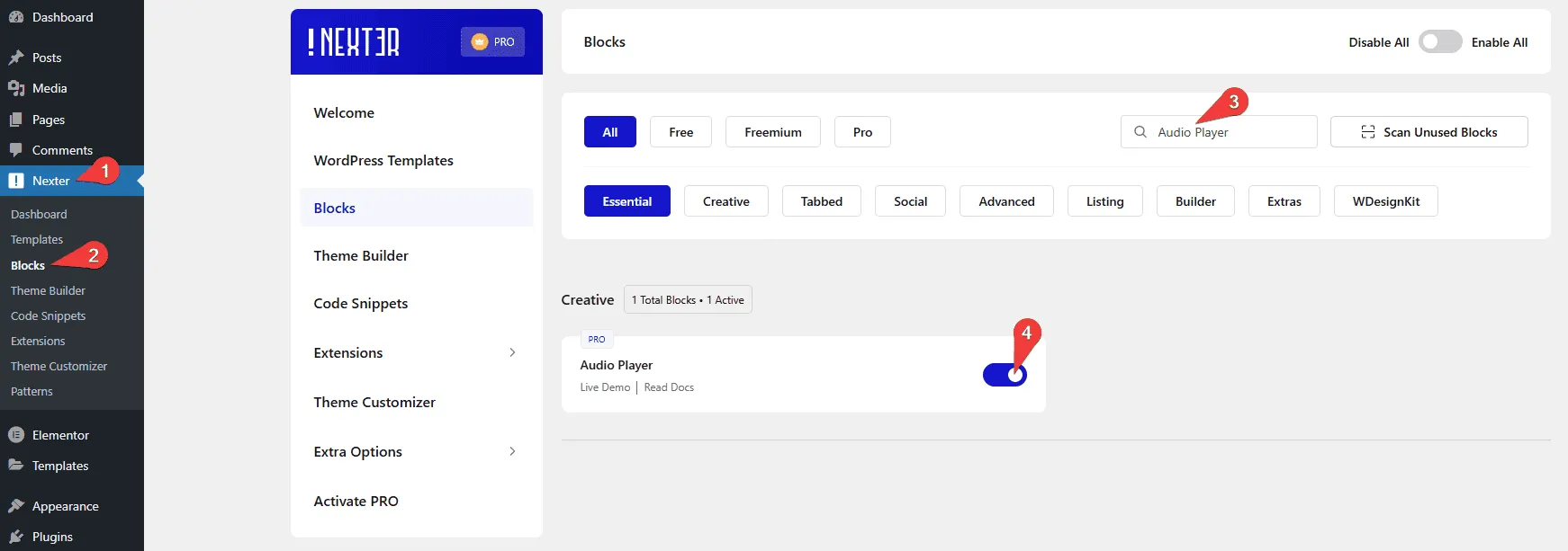 Nexter Blocks Audio Player Activation