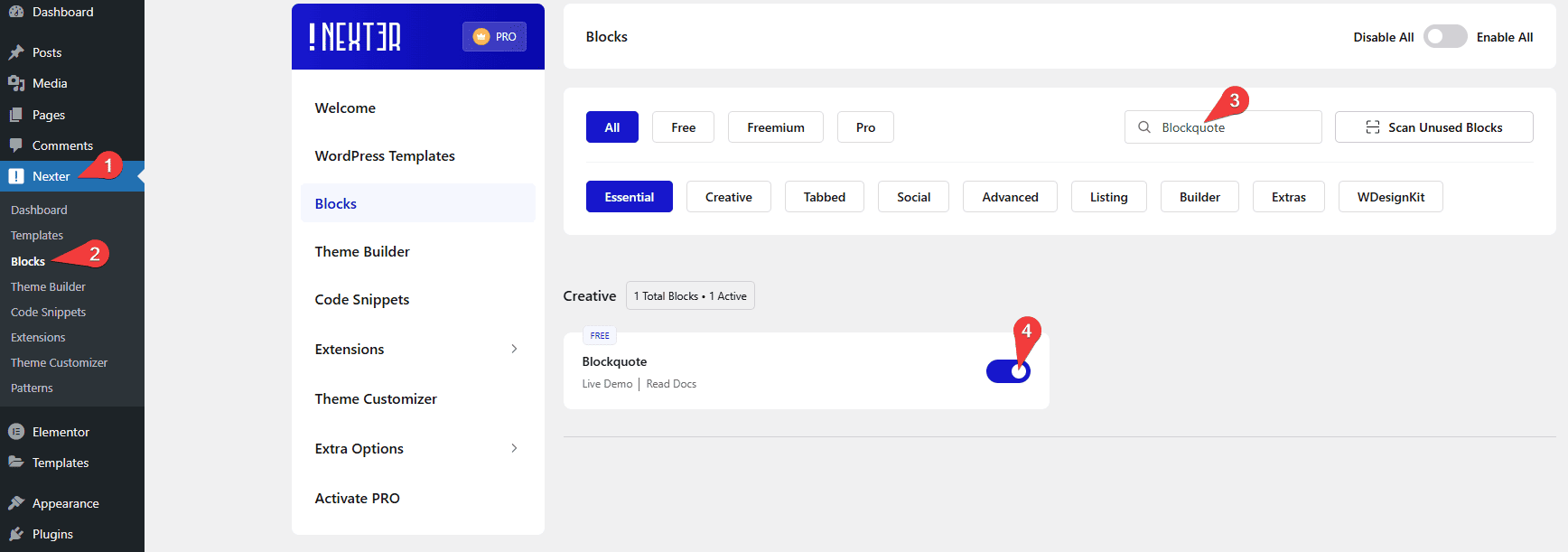 Nexter Blocks Blockquote Activation